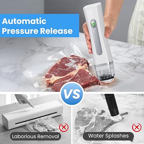 Miniatura 5 de Sellador al vacío compacto para alimentos, sellador al vacío de tanque de agua visible de mano con 30 bolsas selladoras reutilizables, sellado de