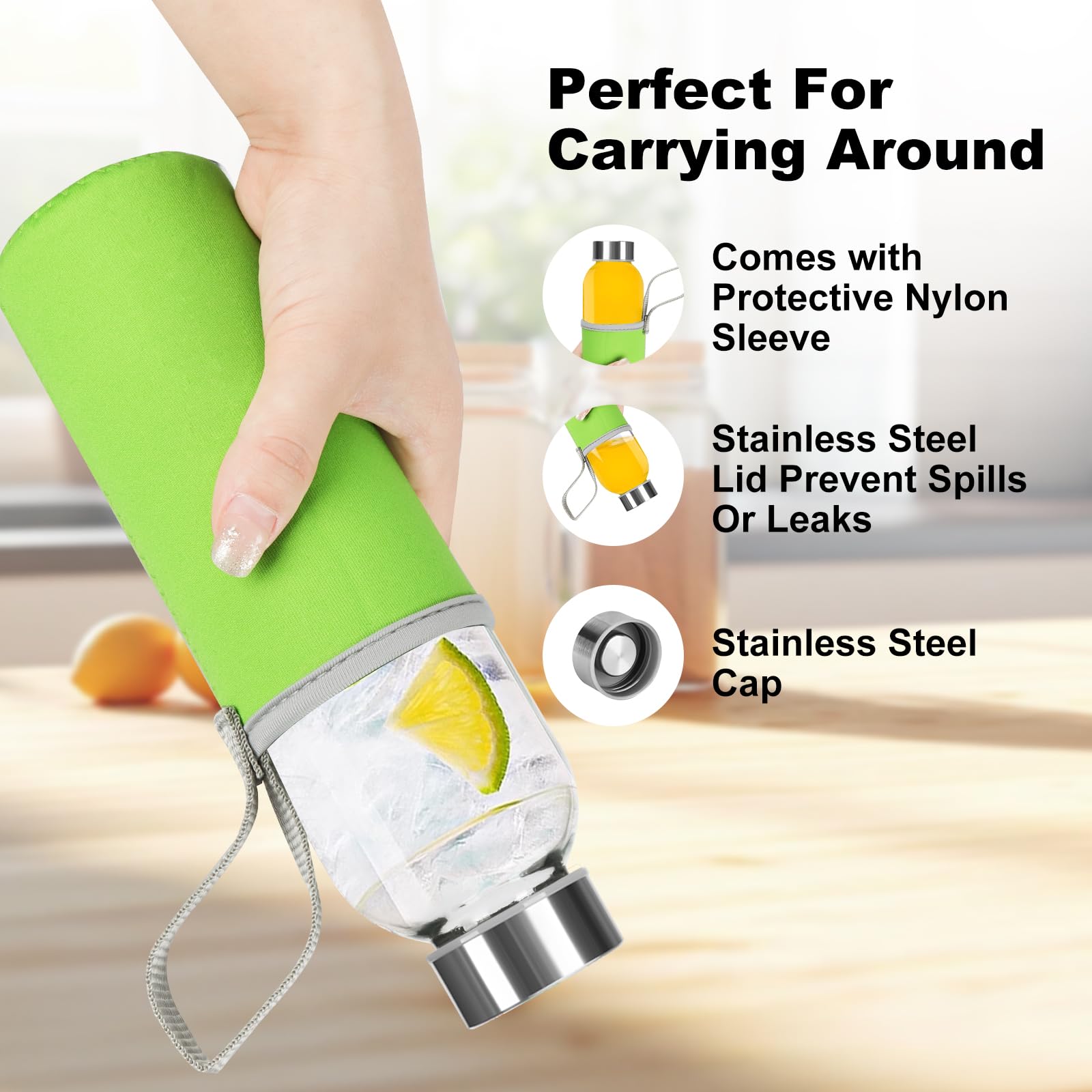 Bottiglie In Vetro UCAMP 500 Ml - Confezione Da 6 - Con Coperchio A Tenuta - Per Acqua, Frullati, Succhi - Foto 6