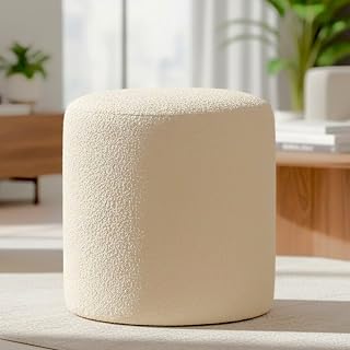 Premium Ottoman Pouffe & Footstool for Living Room & Bedroom | Ivory Boucle High-end & Classy Fabric | 17 inch Comfortable Height Stool & Footrest | Luxury Multipurpose Furniture & Home Decor