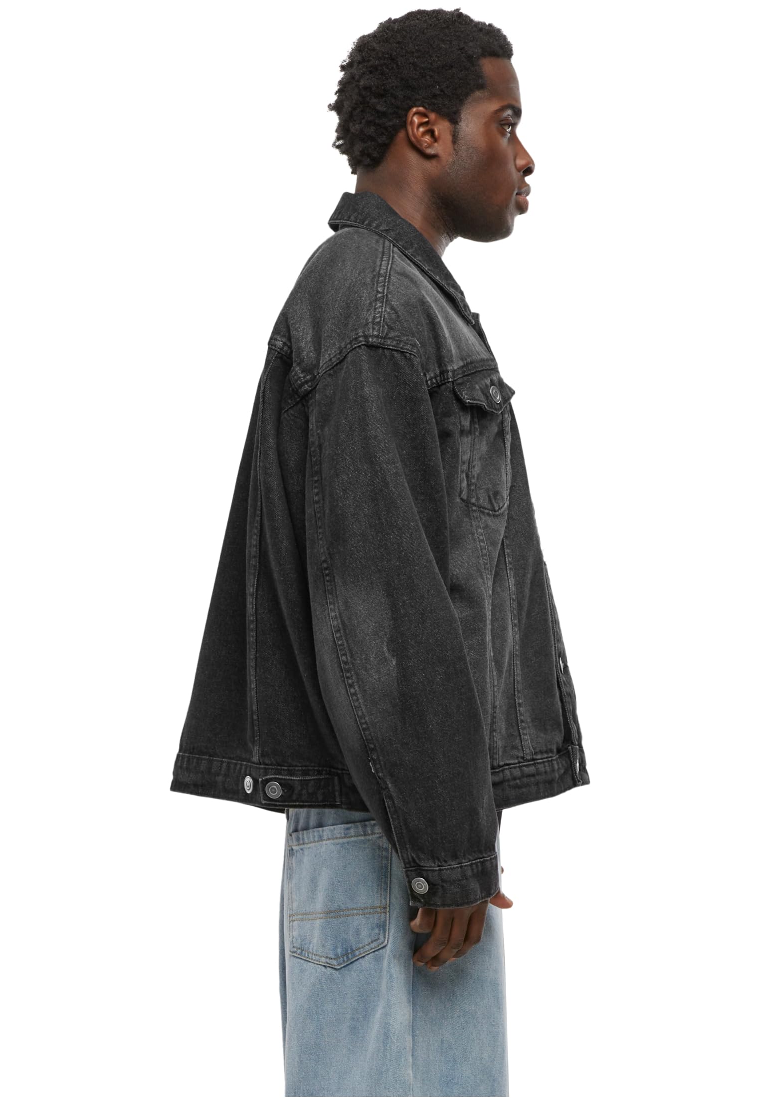 Build Your Brand Męska kurtka dżinsowa Heavy Ounce Boxy Denim Jacket, męska kurtka dżinsowa o kroju bokserskim, rozmiary S - 5XL, Black washed, 4XL