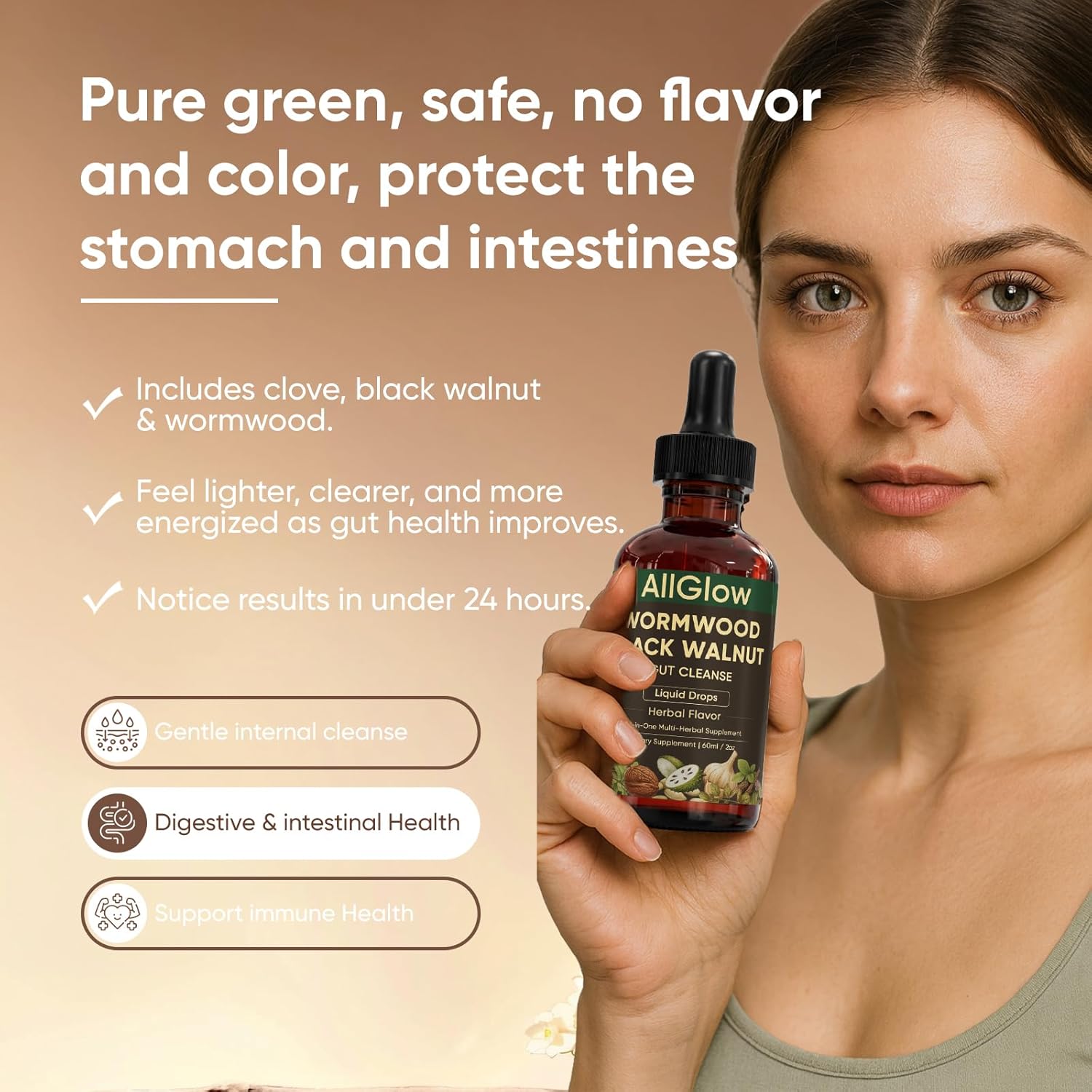 Allglow Wormwood Black Walnut Gut Drops, Black Walnut Wormwood Gut Cleanse Drops with Soursop, Pumpkin Seed, PAU D'Arco, Garlic & Oil of Oregano, Gut-Detox & Digestive Health, 60ml/2oz (1)