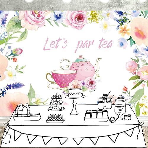 Miniatura 2 de Let's Par - Telón de fondo para fotografía de té, 5 x 3 pies, tetera, tetera, tema de té, despedida de soltera, compromiso, despedida de soltera,