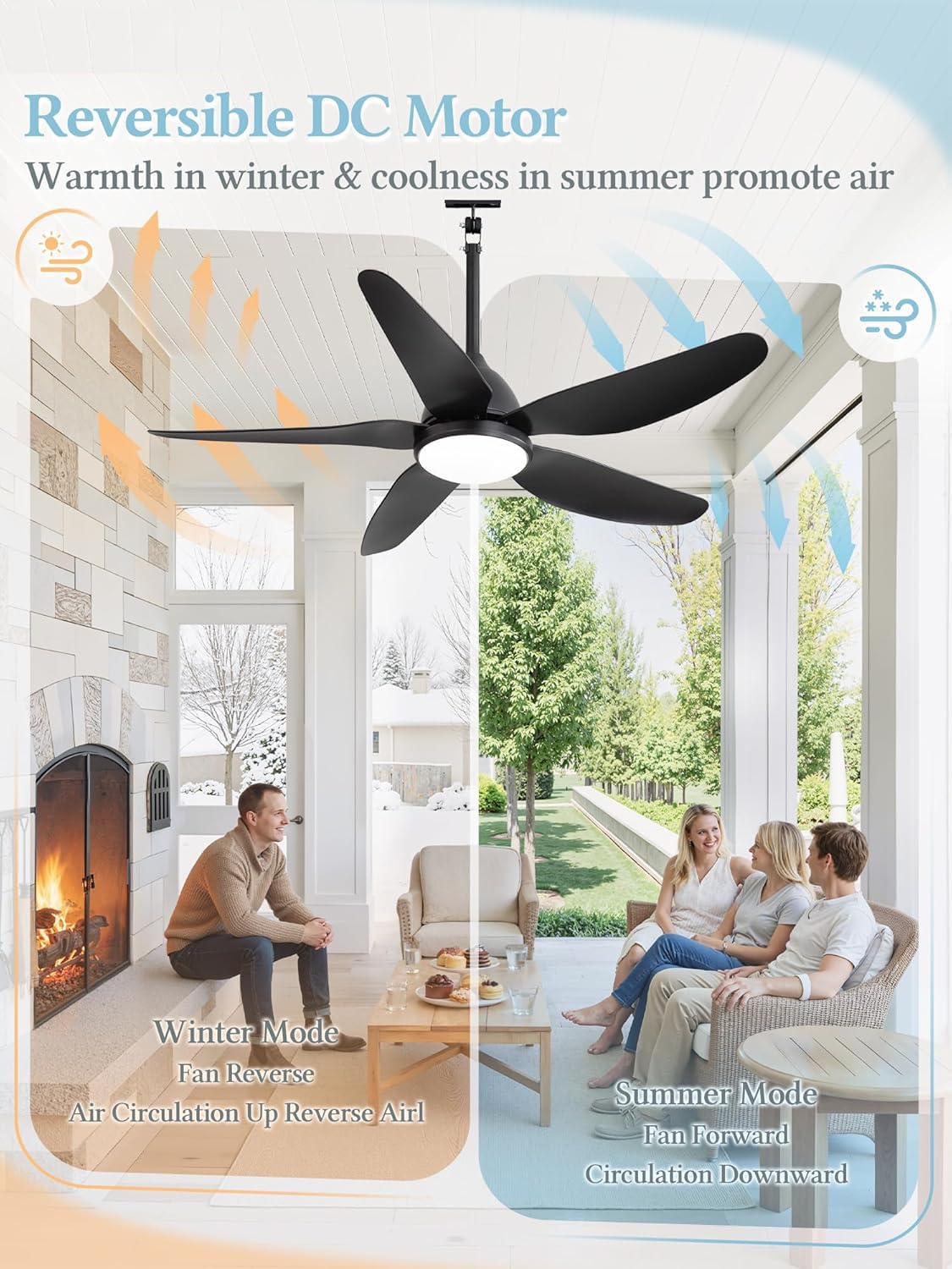 IP65 Ventilateur de plafond Extérieur avec Éclairage 116cm étanche LED Plafonnier Ventilateur Silencieux 6 Vitesses Dimmable Ceiling Fan with Light pour Terrasse Gazebo, avec télécommande Noir