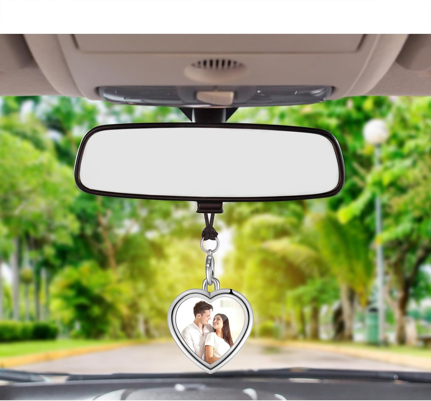 Hicarer 4 Pcs Car Rearview Mirror Hanging Ornament Picture Photo Keychain Frame Metal Locket with 4 Pcs Wax Rope - Image 3