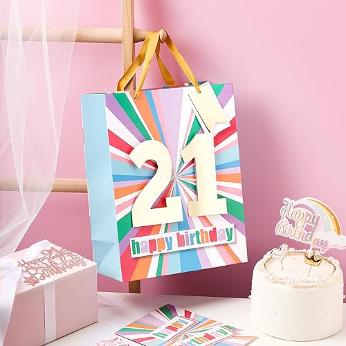 Miniatura 5 de WRAPAHOLIC Bolsa de regalo de cumpleaños grande de 13 pulgadas con tarjeta y papel de seda - 21 cumpleaños