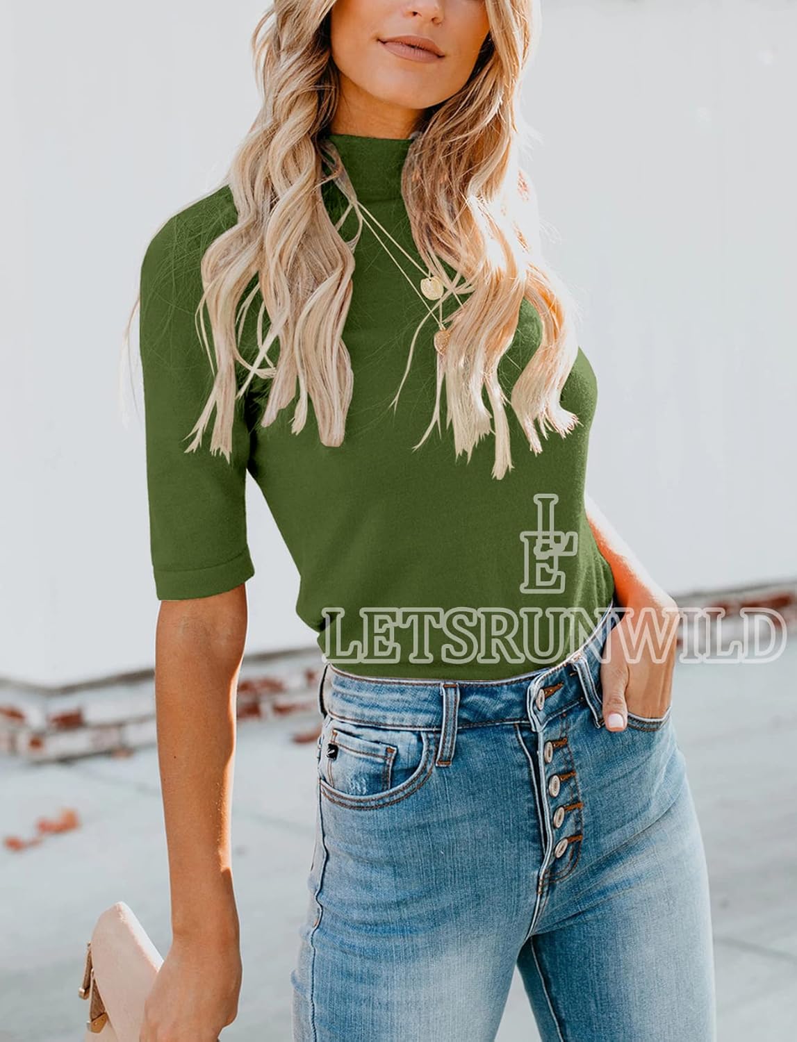 LETSRUNWILD Mock Turtleneck Cute Dressy Tops for Women Casual Fall Business Tshirts Shirts Le / Green Medium
