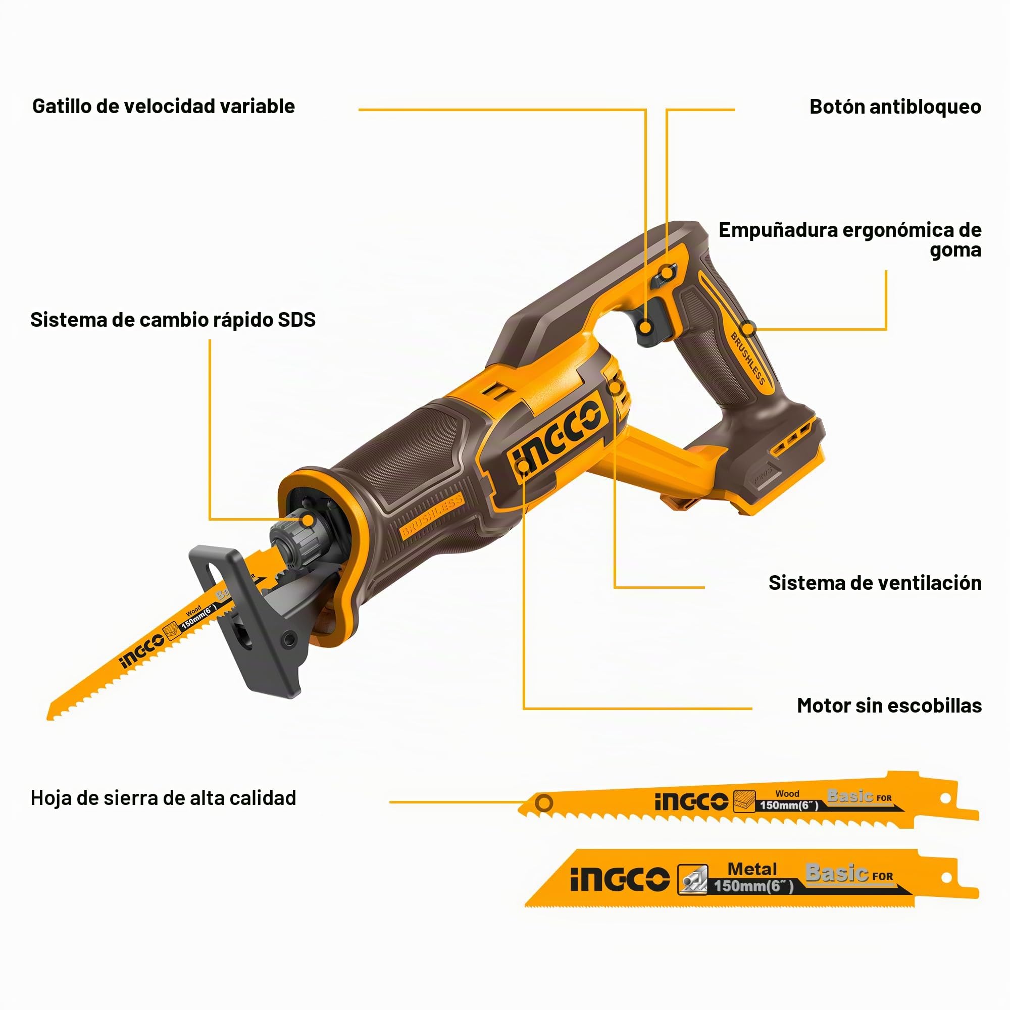 INGCO Sierra Sable Inalámbrica 20V (producto único) CRSLI2108