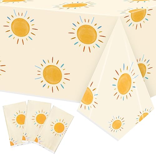 Miniatura 1 de 3 manteles retro bohemios para fiesta de cumpleaños con el sol Here Comes The Son desechables, de plástico, impermeables, rectangulares, para el