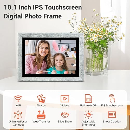 Miniatura 2 de Marco de fotos digital FRAMEO de 10.1 pulgadas, marco de fotos digital inteligente WiFi con pantalla táctil IPS de 1280 x 800, presentación de