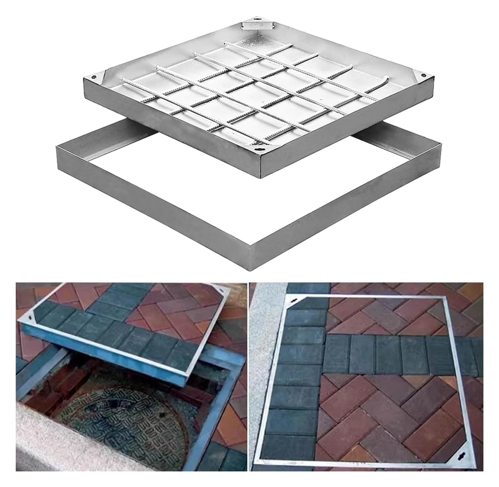 Plaque d'égout carrée 60x60 cm en métal robuste avec cadre sur mesure