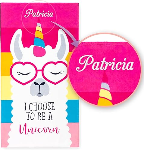 Miniatura 1 de Softerry - Toalla de playa personalizada de unicornio con llama rosa arcoíris de 28 x 51 pulgadas 276 x 512in 100 algodón suave y colorido