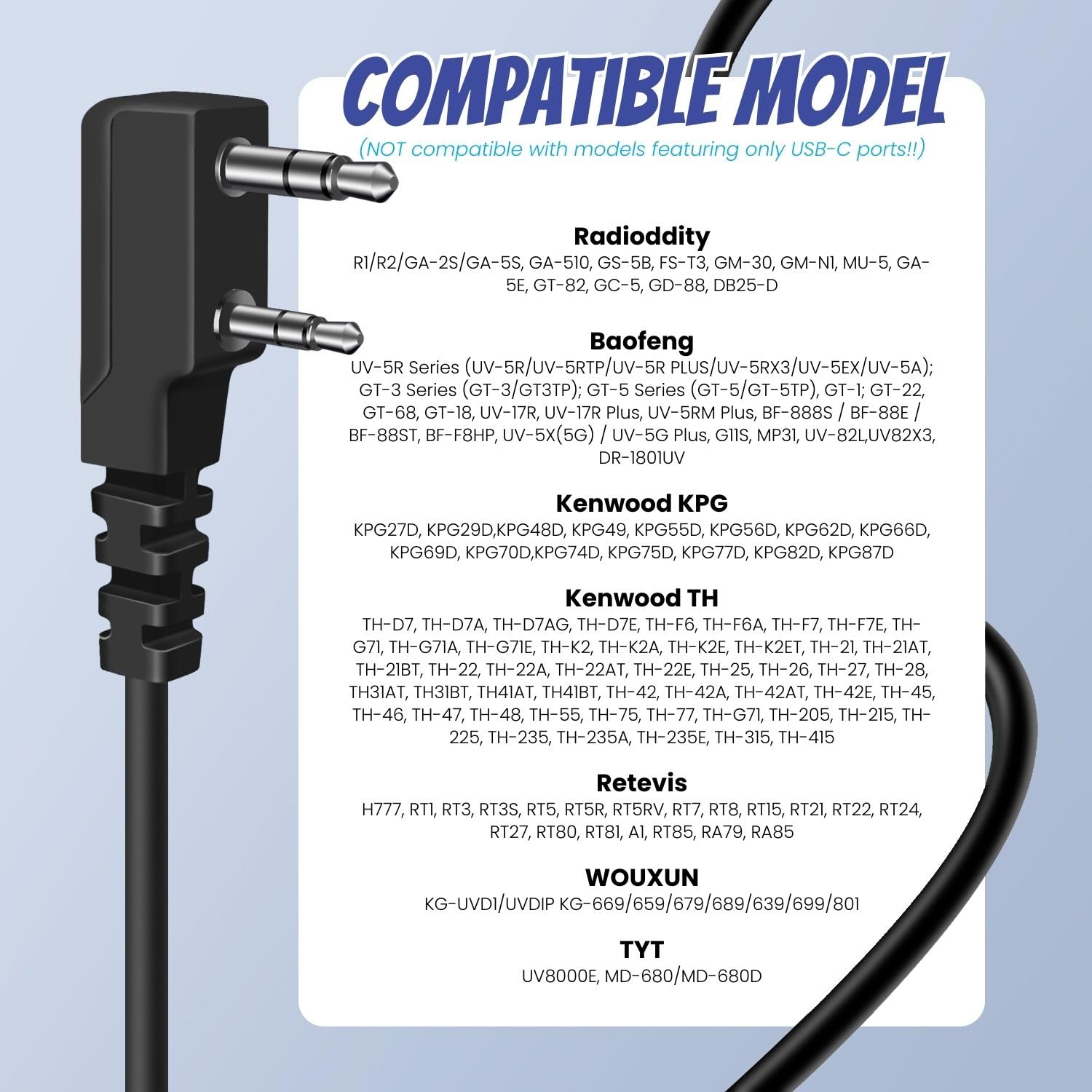 Cavo di programmazione TNP FTDI USB per radio Baofeng e Kenwood, cavo da 0,9 m