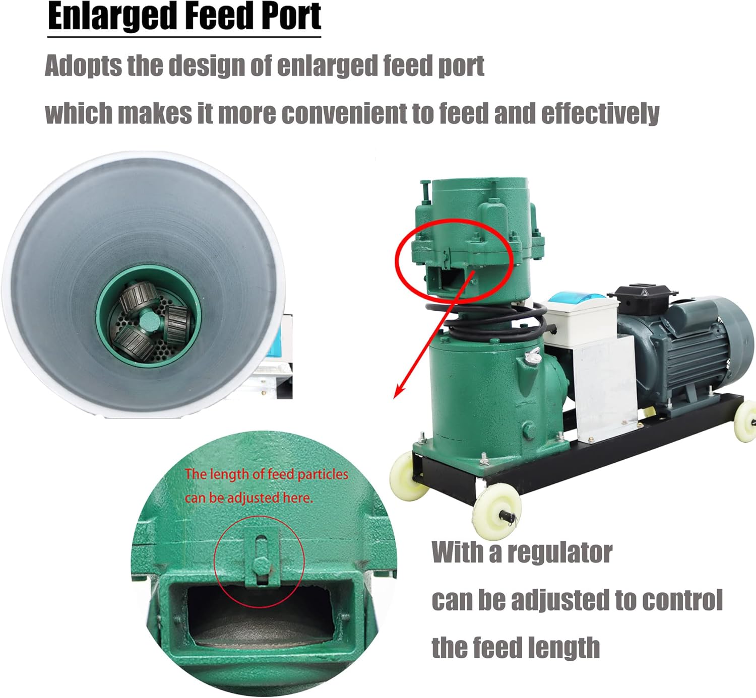 Animal Feed Mill Pellet Machine Chicken Feed Grinder Granulator Farm Electric Food Mill Grinder 3 Head Rollers 3MM Holes Plate 220V