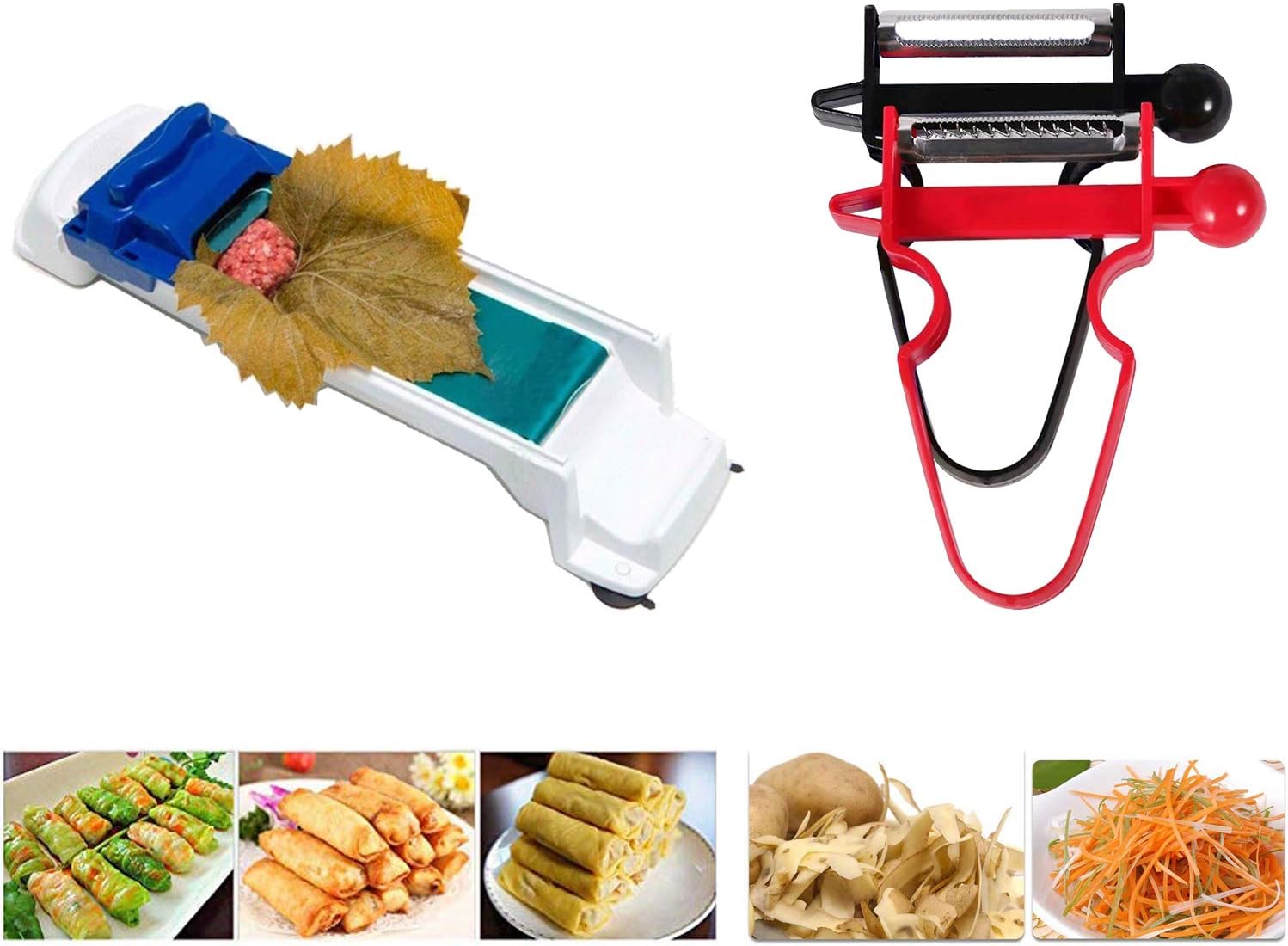 Dolma Roller Machine Sushi Vegetable Meat Roller Stuffed Grape Leaves Egg Spring Rolling Tool, 2 x Vegetable Fruit Peeler Included