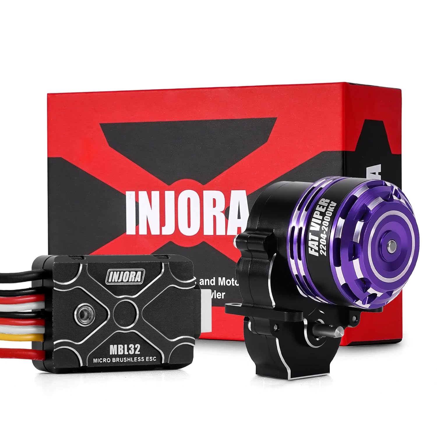 INJORA Brushless MBL32 ESC and 2000KV Fat Viper 2204 Outrunner Motor & Transmission for 1/18 RC Crawler TRX4M