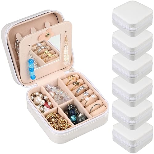 Hillban Joyero de 6 piezas de regalo de dama de honor con espejo, piel sintética, propuesta de dama de honor, pequeño estuche de joyería de viaje,