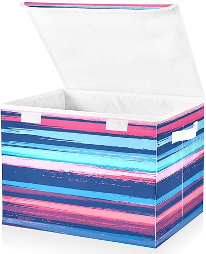 Miniatura 2 de susiyo Brush Stripes in Grunge Style Lidded Home Storage Bins Foldable Storage Cubes Organizer for Home Office Closet Shelves Nursery Toys Towels
