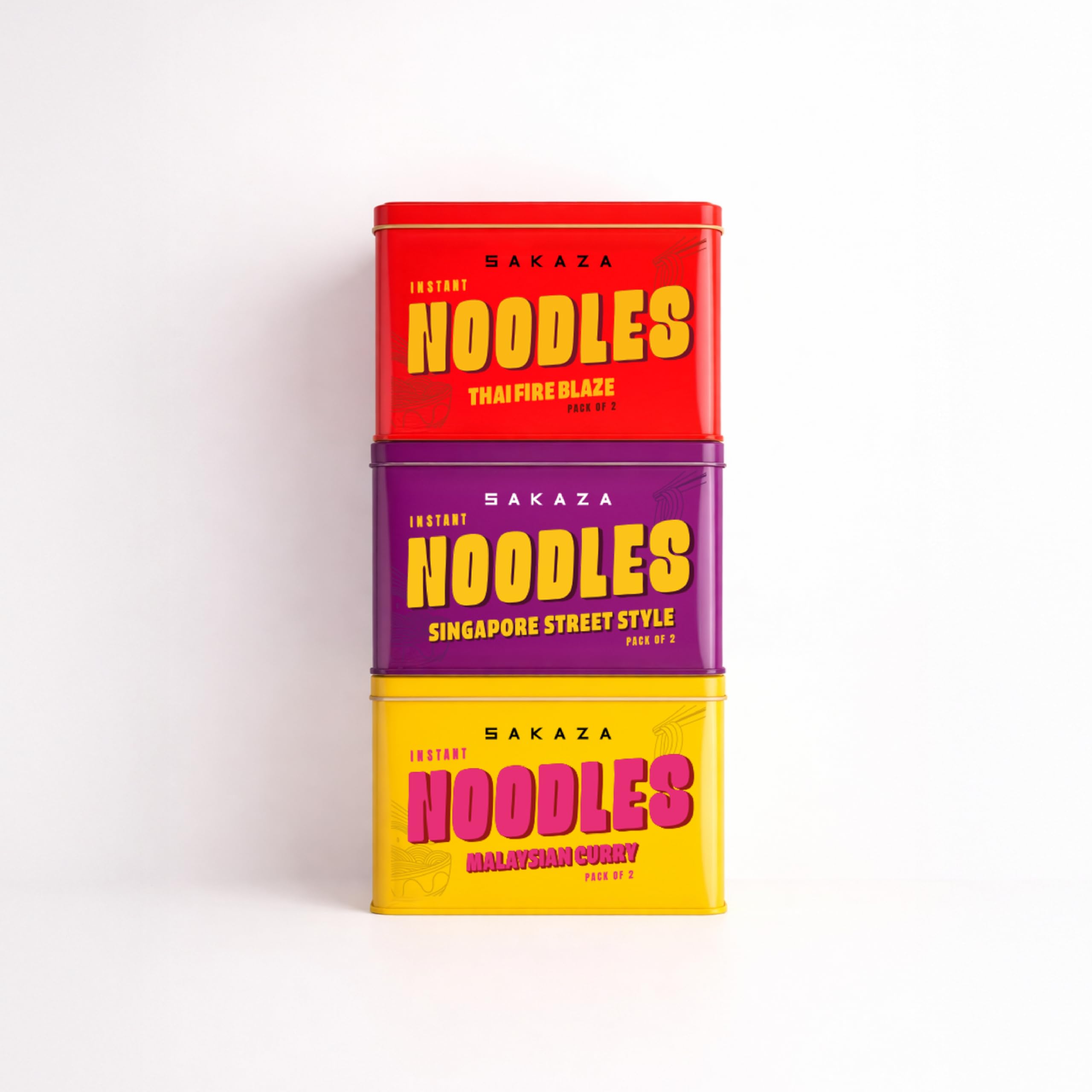 Sakaza Noodles Pack of 3 – Thai Fire Blaze, Malaysian Curry & Singapore Street Style Gourmet Noodles Tin Pack-picture-15