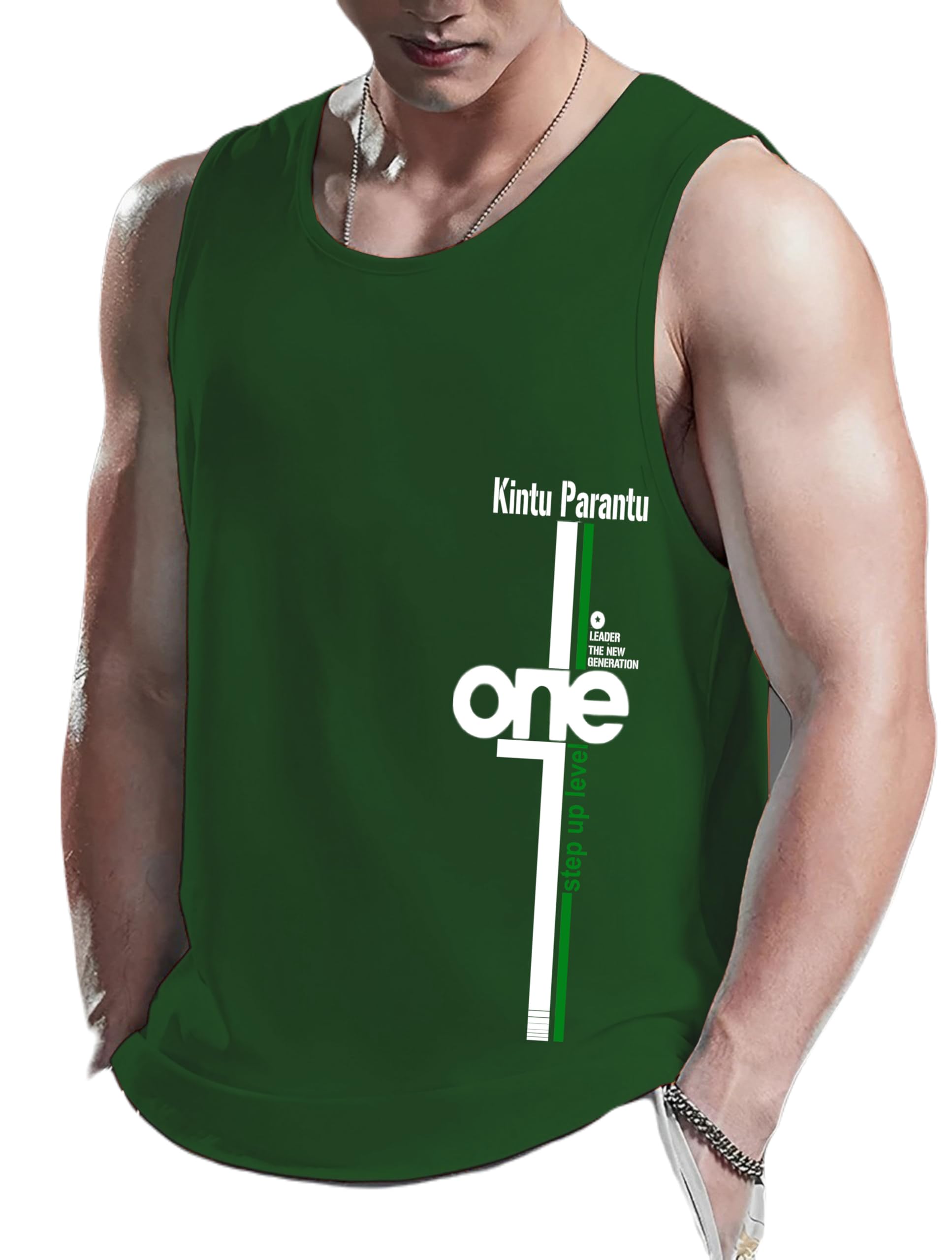 Polyester Printed Casual Sleeveless Vest for Men (Olive, L) (Group1)-image-11