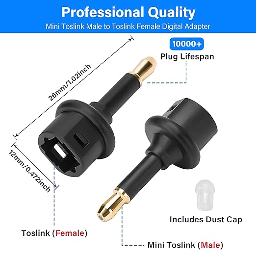 Adaptador de audio Toslink a Mini Toslink (3.5mm) 2 Pack miniatura 3