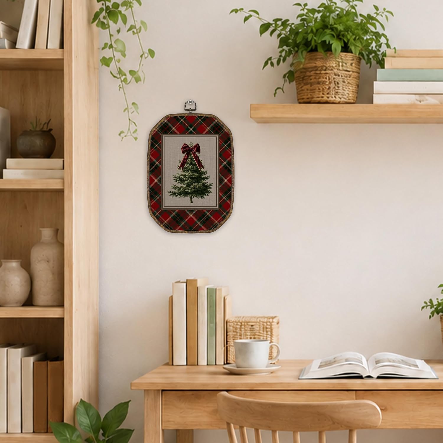 TOUZISOU Traditional Red Bow Christmas Tree Octagonal Wall Art Decor 7x10 image 3