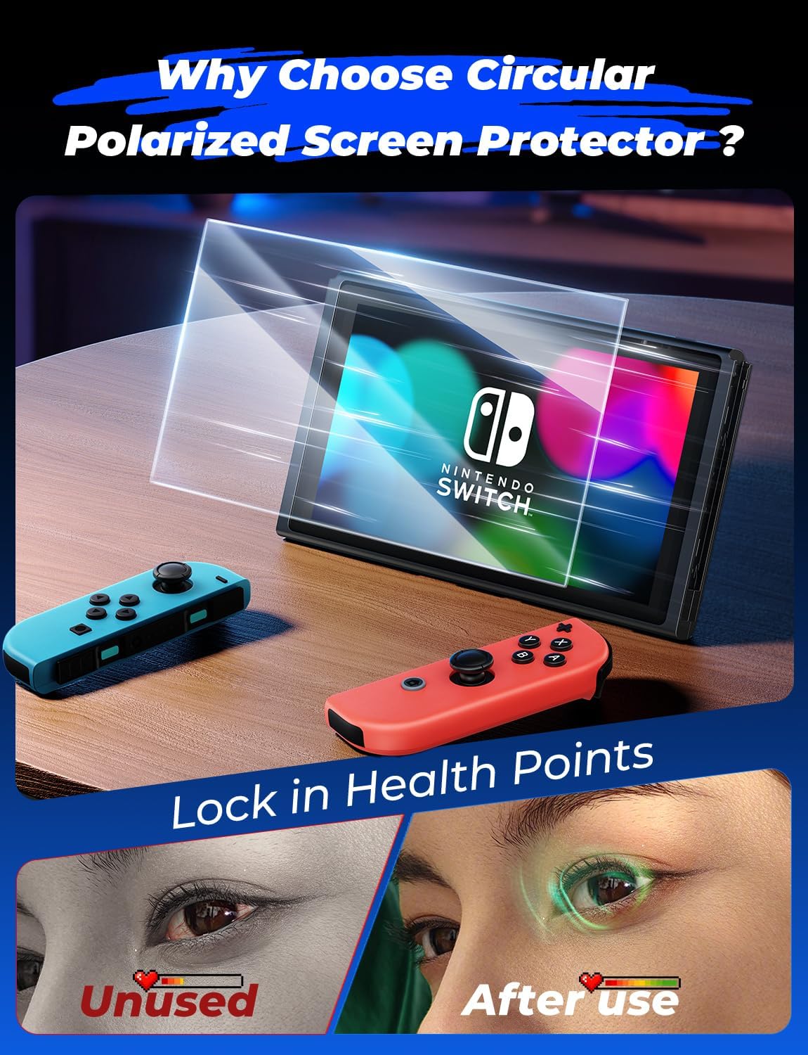 MAGIC JOHN 2-Pack Screen Protector for Nintendo Switch (2017, 6.2") Eye Protection, Blue Light Blocking, HD Clear, Automatic Dust Removal, 9H Tempered Glass for Nintendo Switch - Image 2