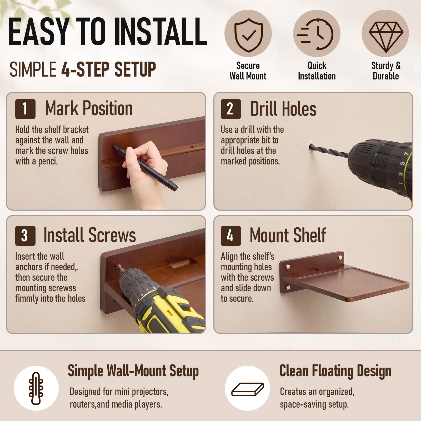 CroBlissful Estante flotante de madera para montaje en pared de 14.2 x 11 pulgadas, estante flotante y soporte para caja de cables, router, módem, decoración de cine en casa para sala de estar
