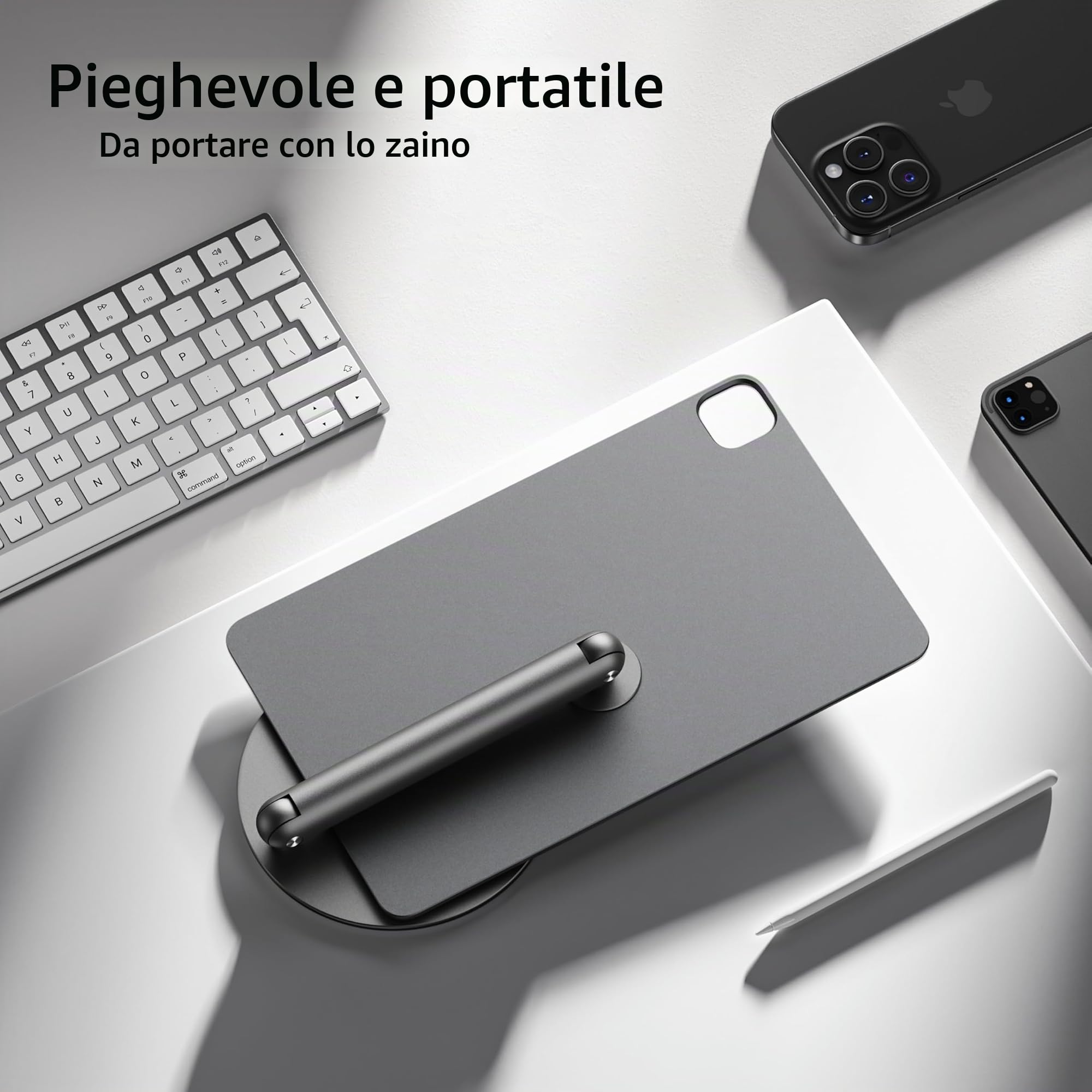 LULULOOK Supporto Magnetico per iPad Pro 13" M4 13" M5, Lega di Alluminio, Sospensione, Pieghevole e Regolabile, con Base Girevole a 360°, Supporto Ipad, Supporto Tablet per Ufficio (Grigio)