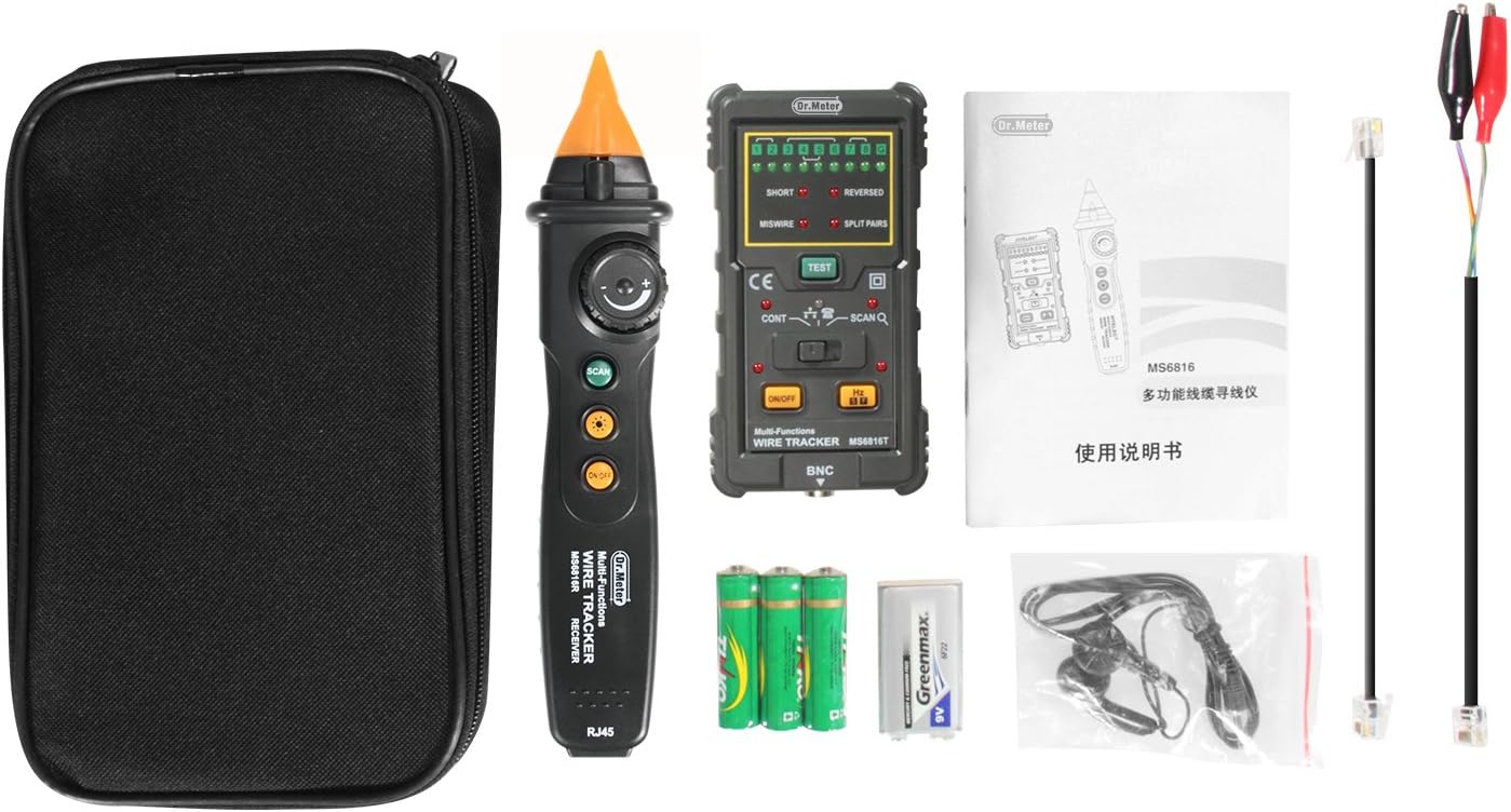 Dr.meter MS6818 Hand Held Network Line Tracker for RJ45 RJ11 UTP STP and BNC Coaxial Cable Testing