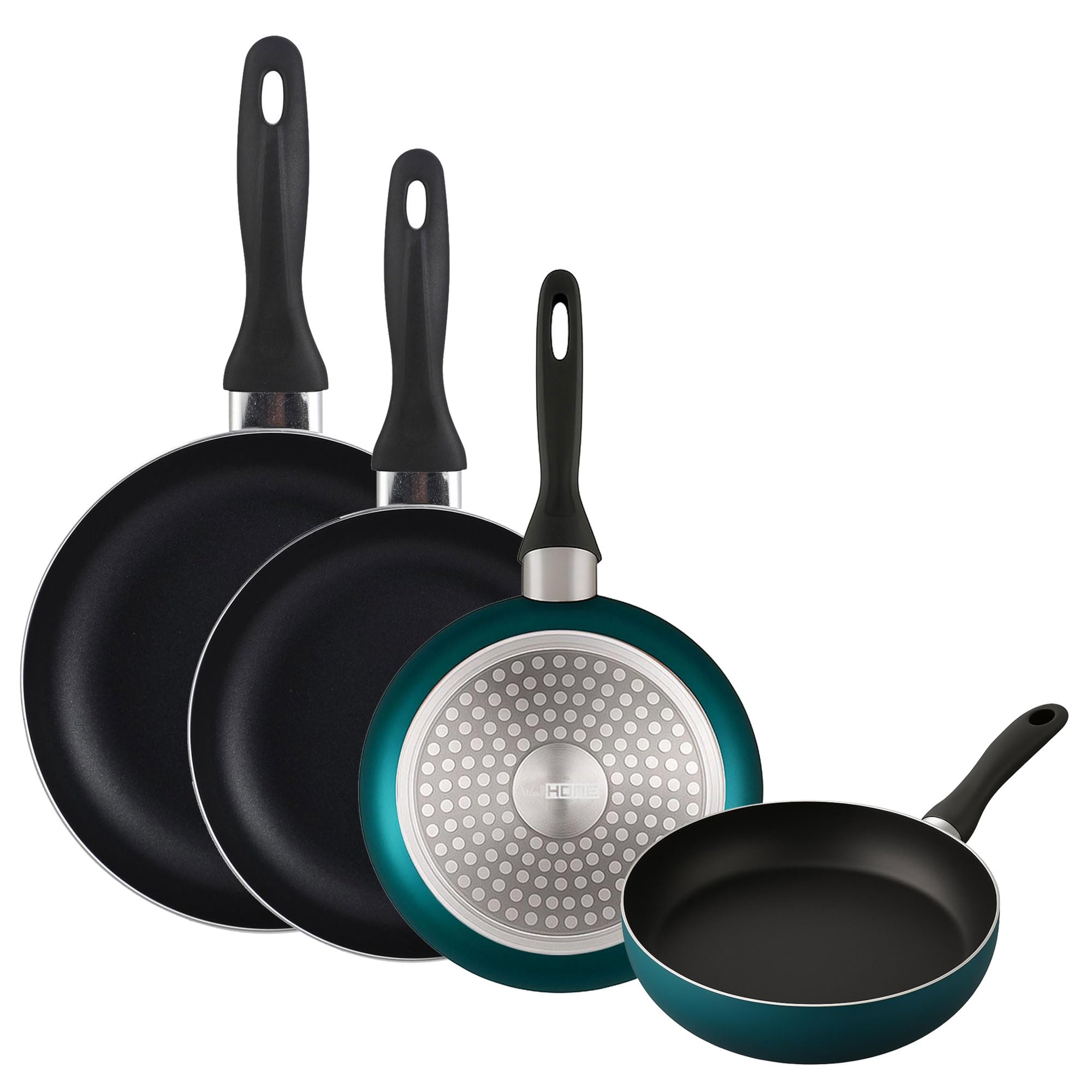 Set of Frying Pans Ø16 Ø20 Ø24 and Ø28 cm Induction Non-Stick Pressed Aluminium in Metallic Blue