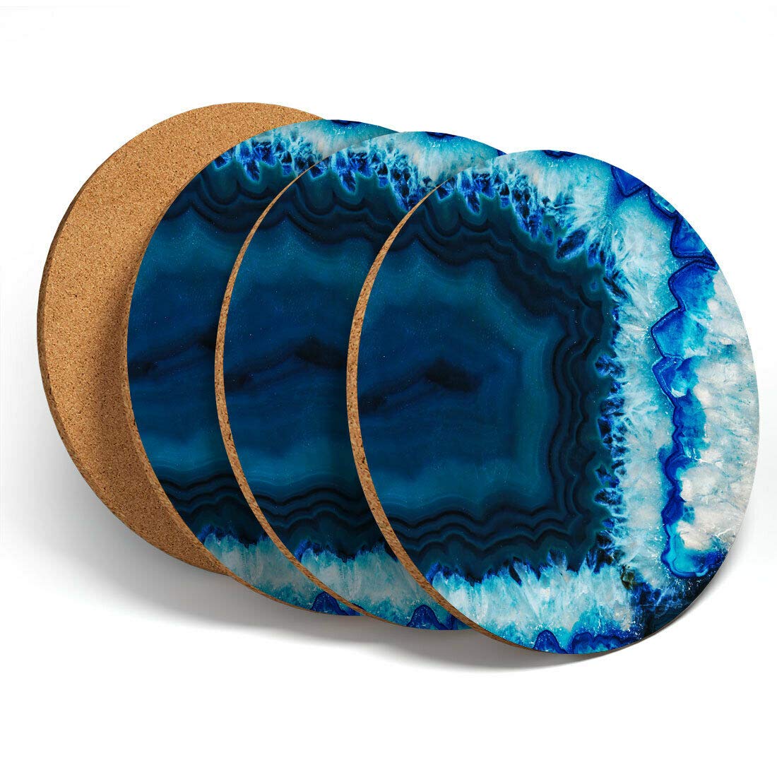 Destinationvinyl Multicolor Destination Vinyl 4 Set - Blue Agate Geode Effect Coasters - Science Geology Kitchen Drinks Coaster #3437