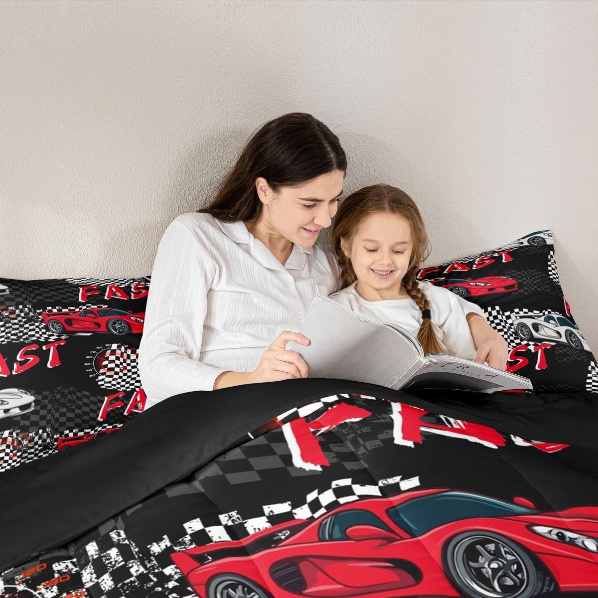 Feelyou Red Race Car Comforter Set Twin Size Kids Speed Sports Car Duvet Quilt for Boys Girls Teens Extreme Sports Racing Grid Fast and Furious Fall Bedding Set Soft Lightweight Room Decor 2Pcs