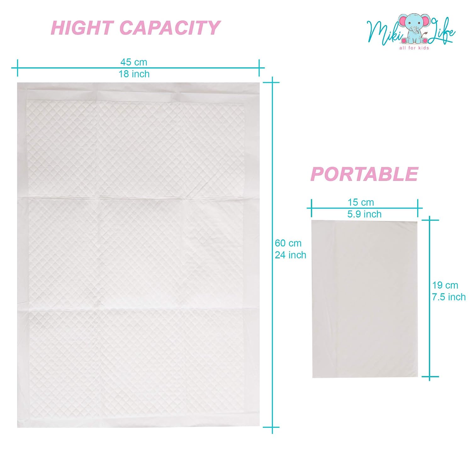 MikiLife Baby Disposable Changing Pad - 40 Pack Premium Diaper Changing Table Protector - Ultra Absorbent and Soft Incontinence Pads - Portable Waterproof Underpads - Large Leak-Proof Pet Training Mat