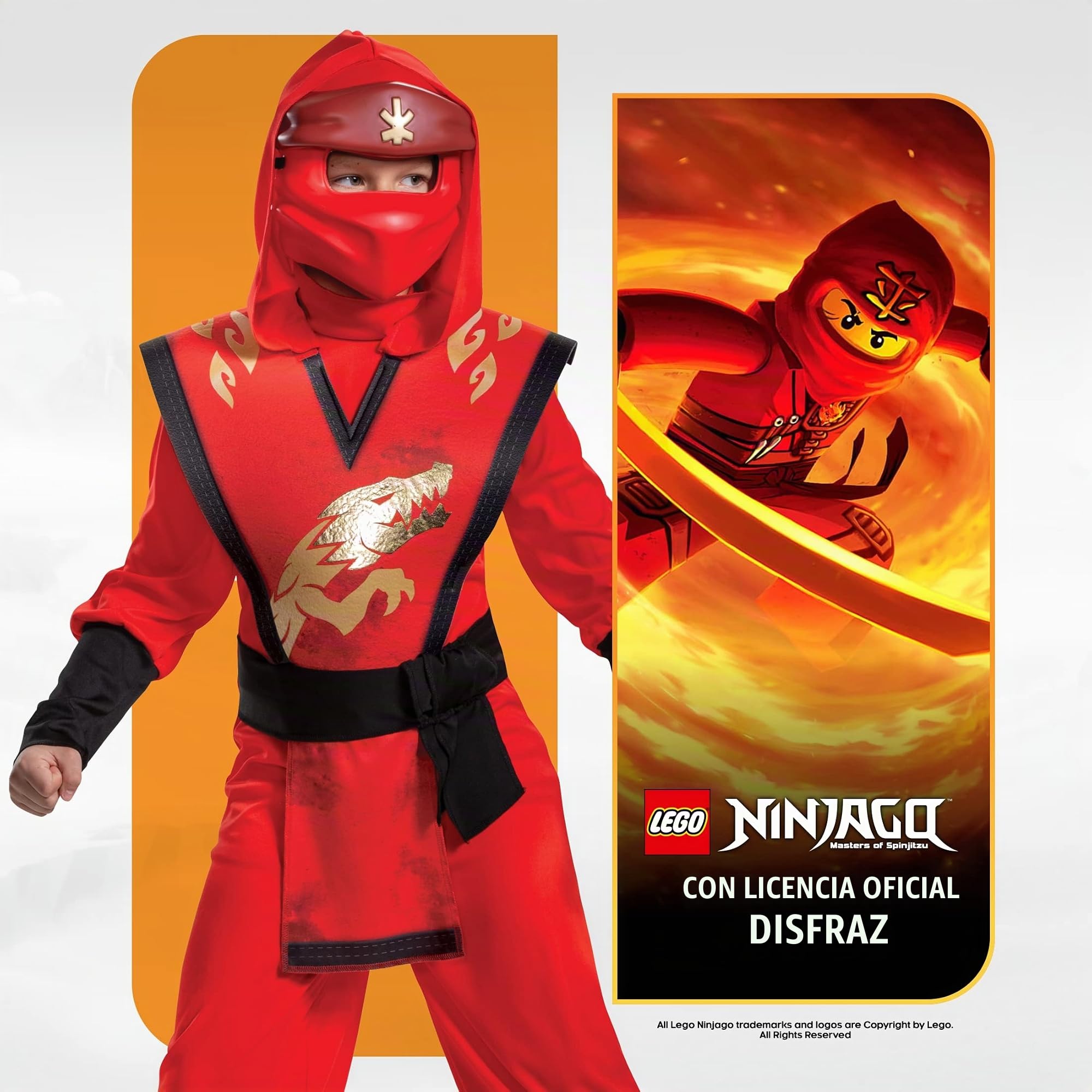 Disguise Ninijago - Disfraz infantil Ninjago, disfraz de Ninjago, disfraz de Ninjago para niños, disfraz de Ninjago rojo, disfraz Ninja infantil, disfraz de Halloween Ninja talla M