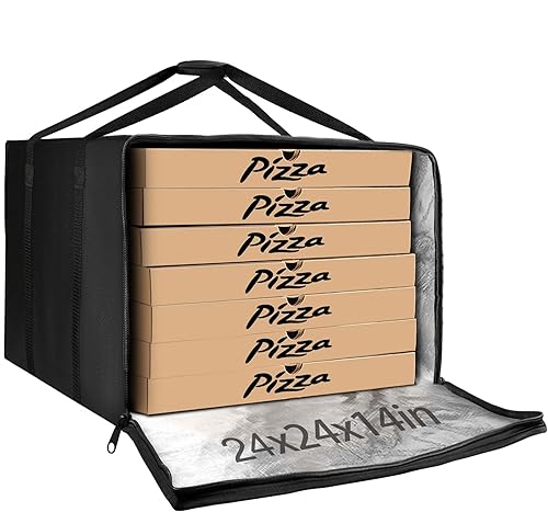 Bolsa de entrega de pizza aislada de 24 x 24 x 14 pulgadas, bolsa calentadora de pizza negra grande para entrega de alimentos, bolsas aisladas para