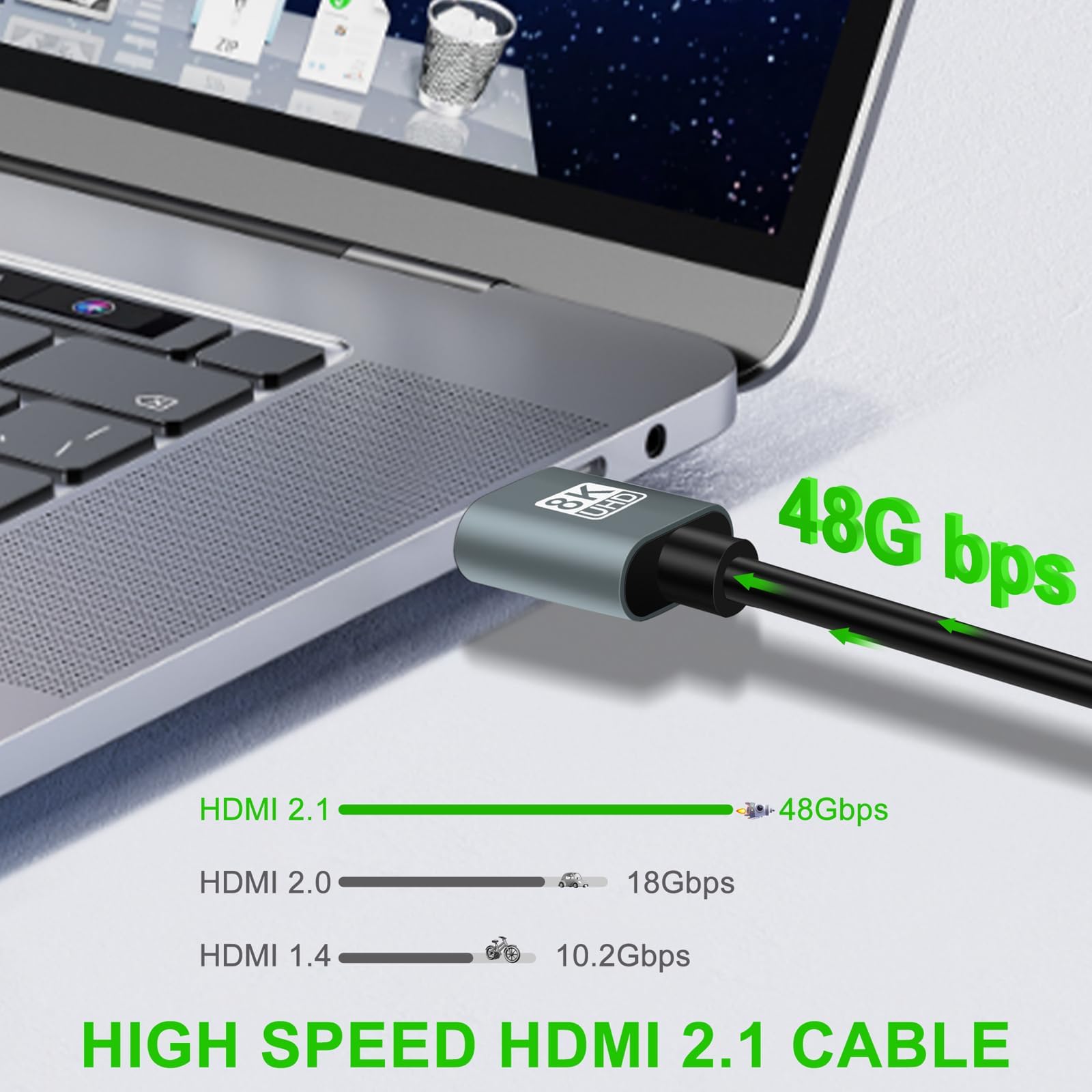 Thsucords Ultra Sottile 8K 4K Cavo HDMI 0,5M 5 Pezzi, Flessibile Morbido ad alta velocità HDMI 2.1 Supporto 4K@120Hz 8K@60Hz 48Gbps Compatibile con Roku TV/HDTV/PS5/Blu-ray