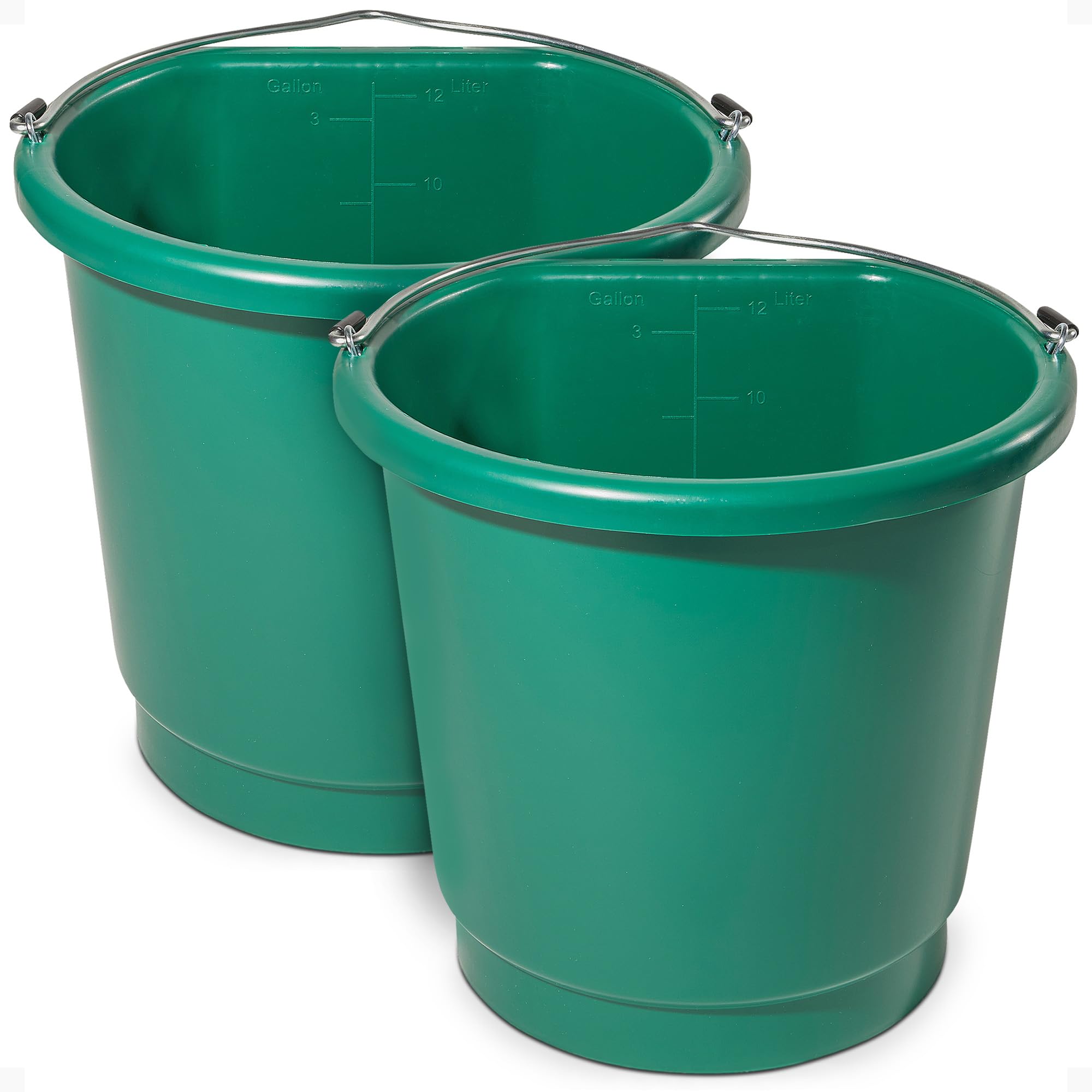 Farm Innovators Cubo térmico de plástico con parte trasera plana de 3 galones con mango de metal, termostato integrado y compartimento oculto para cable, verde, 70 W (paquete de 2)