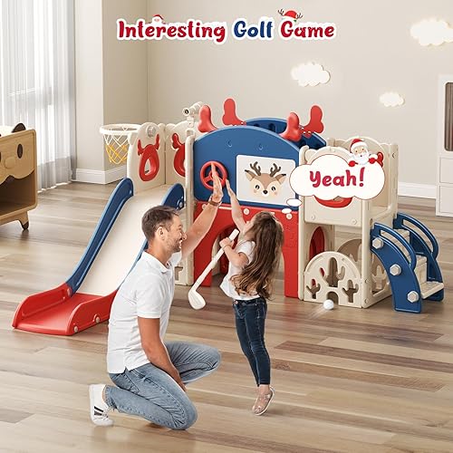 Vista 20 de Tobogán interior para niños pequeños, 8 en 1, para niños de 1 a 3 años, juego con escalador, aro de baloncesto, túnel y espacio de almacenamiento