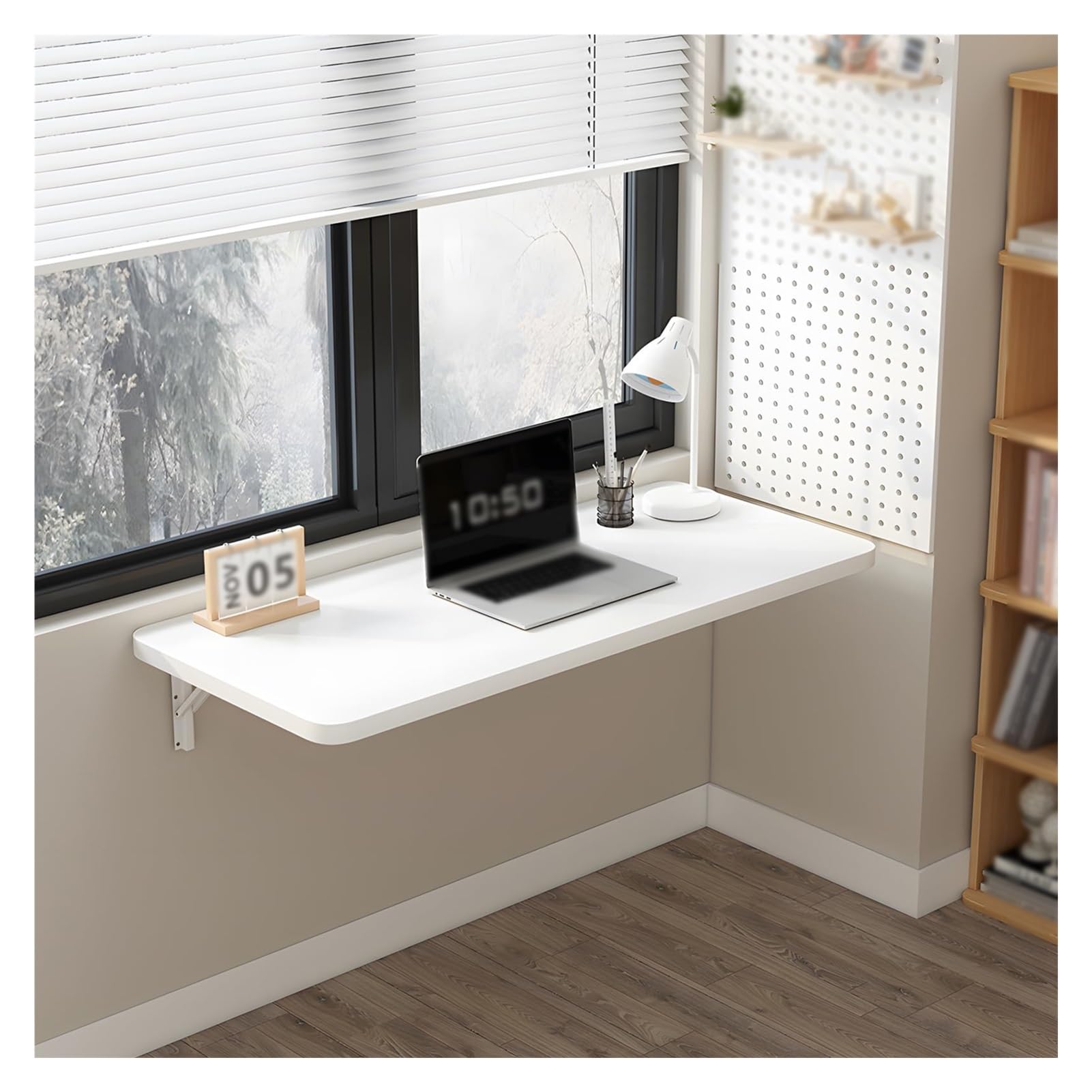 LWJSOCP Foldable Laundry Folding Table - Wall Mounted Workbench & Laptop Desk for Study, Dining, Balcony, Bedroom, Bathroom, Kitchen - White, 80x30cm