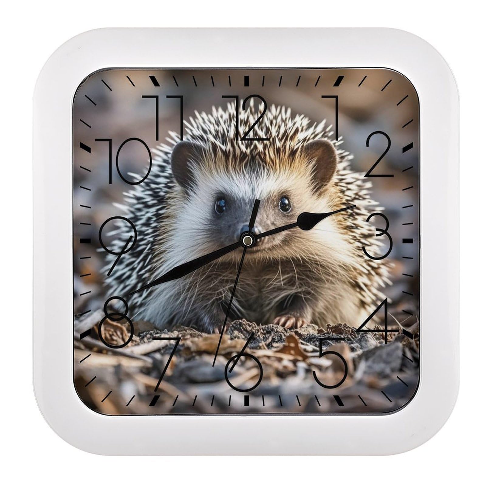 FekiLoot Hedgehog Wall Clock Battery Operated Square Decorative Wall Clocks Silent Non Ticking Analog Clock Modern Retro Vintage Wall Clocks for Kitchen Living Room Office 10.2 Inch