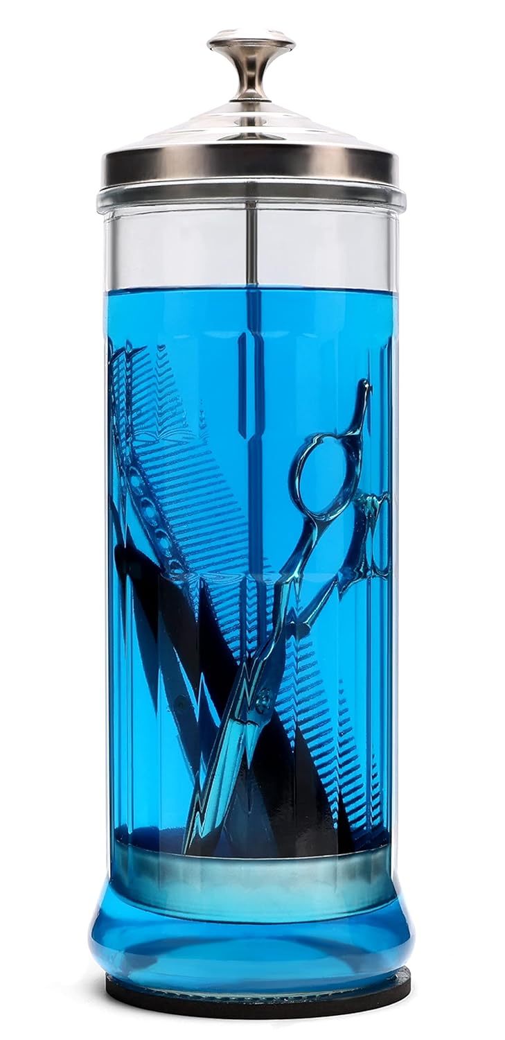 Glass Disinfectant Jar, 50 Oz Large Sterilizing Jar for Manicure & Pedicure Implements, Salon Barber Tools – 11.7″H x 3.8″W