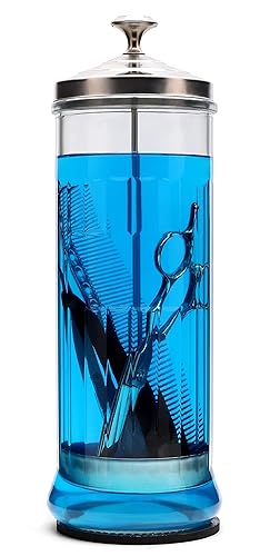 Glass Disinfectant Jar, 50 Oz Large Sterilizing Jar for Manicure & Pedicure Implements, Salon Barber Tools - 11.7"H x 3.8"W