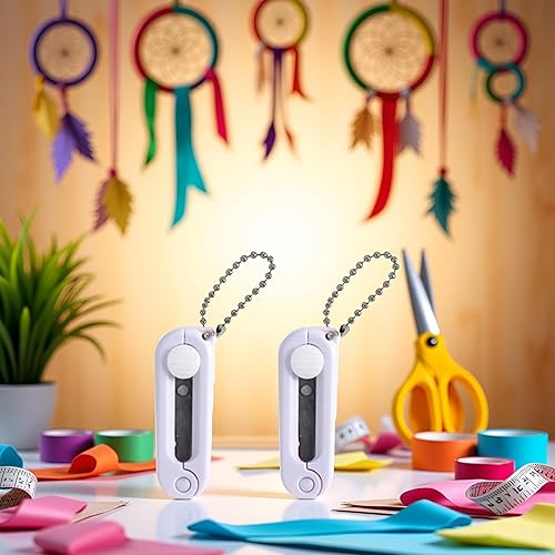 Miniatura 5 de 2 tijeras plegables blancas - Divertido cortador telescópico, portátil, viajes, manualidades y álbumes de recortes, mini tijeras con llavero