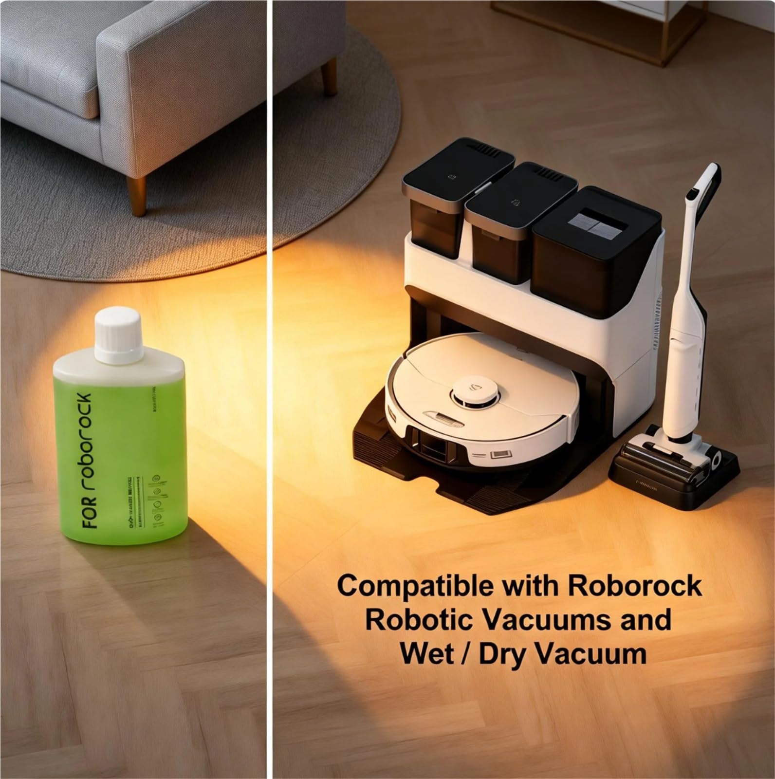 Solución concentrada de limpiador fregona robot, dilución 1:200 for suelos sin rayas, compatible con fregonas Roborock, botellas 3x1L