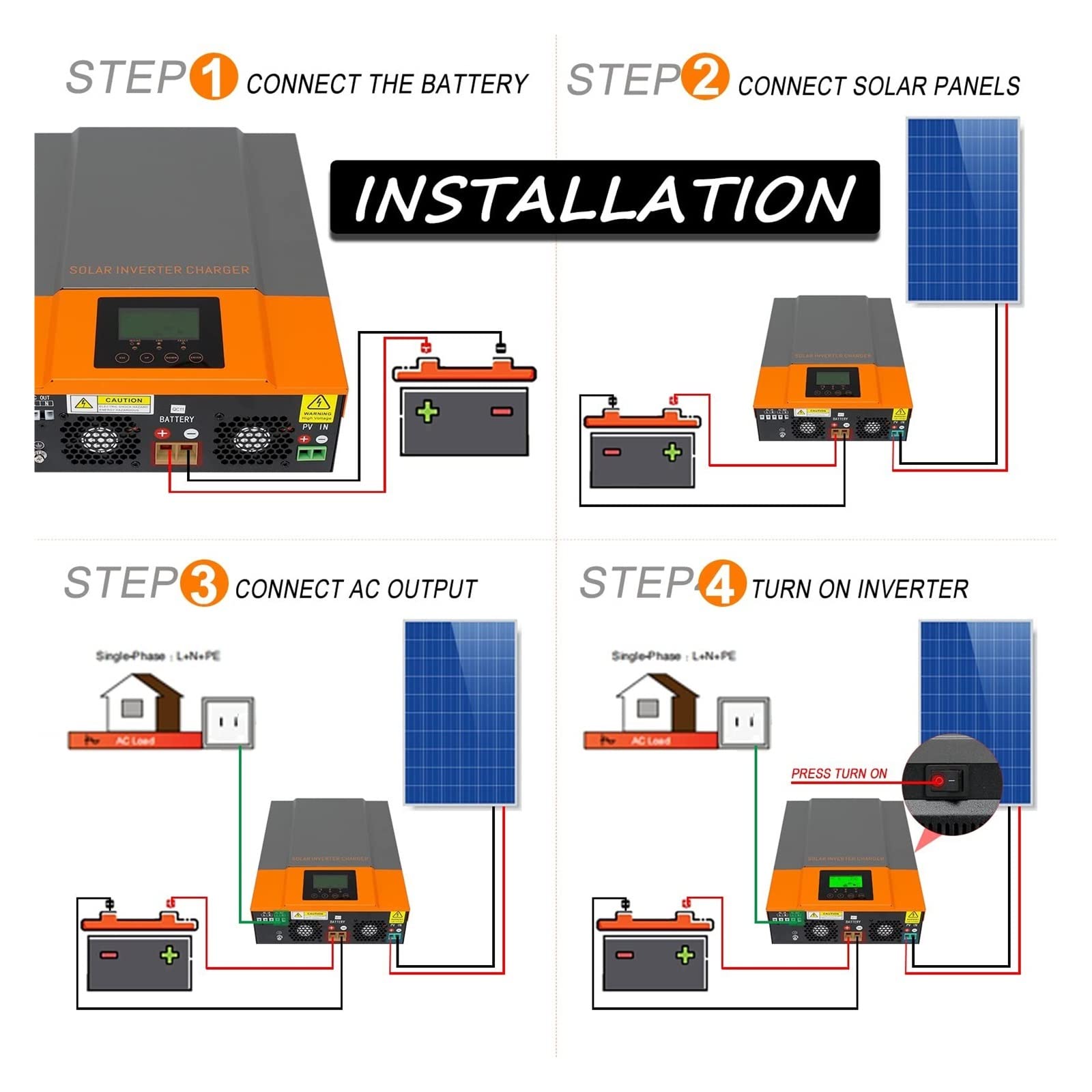 Hybrydowy Falownik Solarny 24V 12V Czysta Fala Sinusoidalna Przetwornica MPPT 80A 230V Konwerter Napięcia Off Grid Max PV 450V 1.5KW 2KW 3KW OszczęDność KosztóW(1.5KW 12V With WIFI)