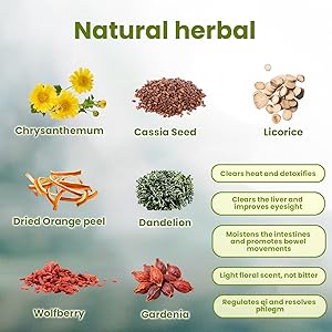 Yonitea Dandelion Wolfberry Tea Organic, Liver and Kidney Health, 7 Herbal Ingredients Natural with Chrysanthemum, Goji Berries, Licorice Root, Orange Peel, Gardenia (1 Pack/15 Bags, Dandelion Wolfberry Tea)