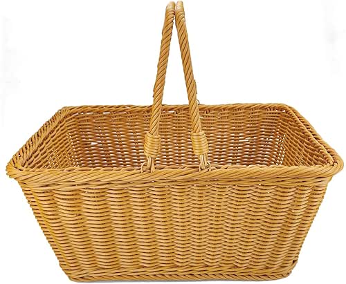 ANRUIDE 15.8"Poly Wicker storage Baskets,Handmade Woven Basket Harvest Basket Wicker