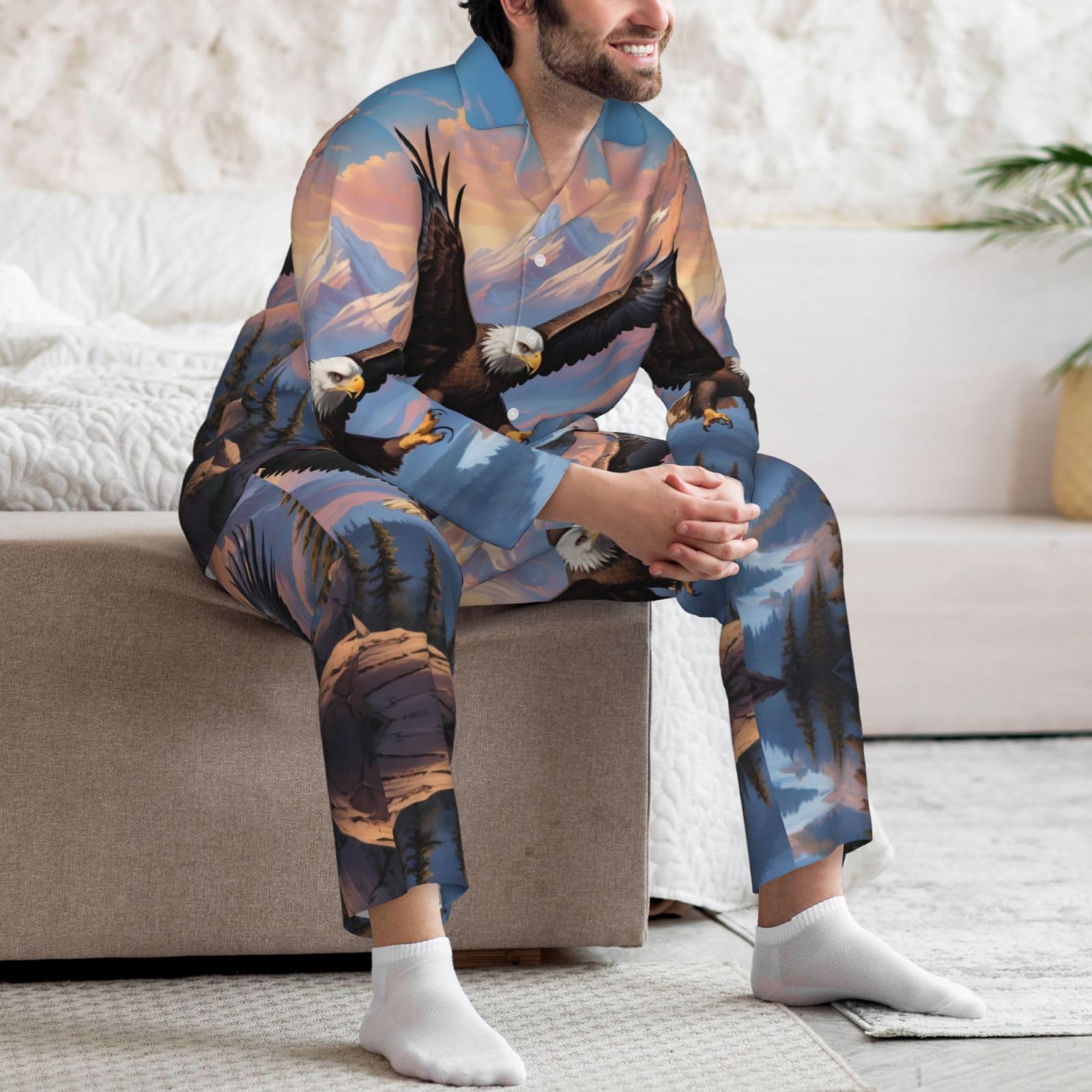 Soaring Eagle Ensemble pyjama à manches longues pour homme avec poches latérales pratiques