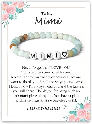 Mothers Day Gifts for Mom Mama Grammy Nonna Grandma Granny Gigi Mimi, Amazonite Stone Beaded Stretch Bracelets Birthday Christmas Jewelry Gifts for Women