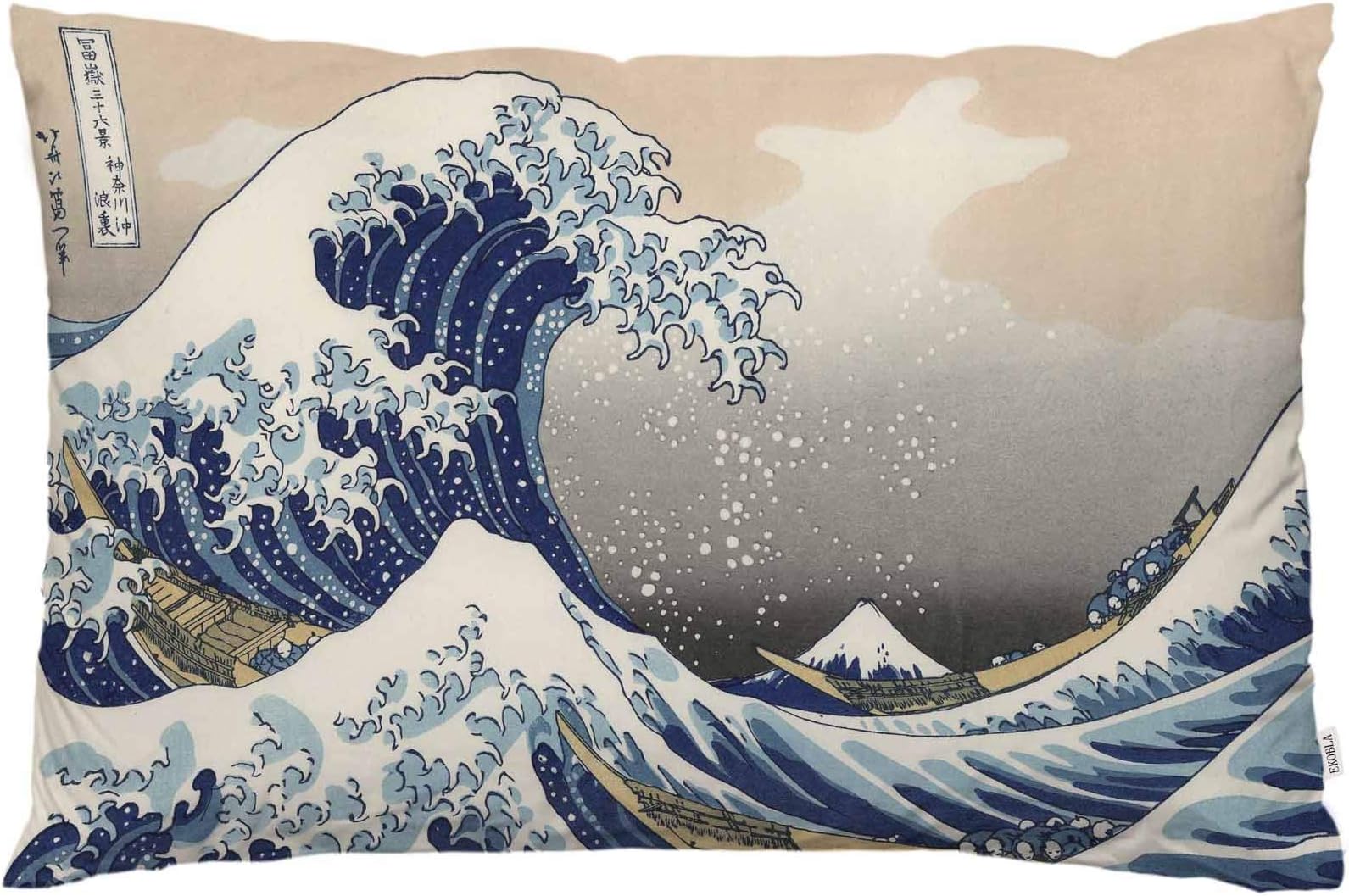 EKOBLA Throw Pillow Cover The Great Wave of Kanagawa Japanese Traditional Oriental Pattern Sea Waves Natural Decor Lumbar Pillow Case Cushion for Sofa Couch Bed Standard Queen Size 20x30 Inch